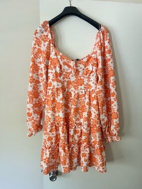 Floral Tiered Mini Dress in Orange and White